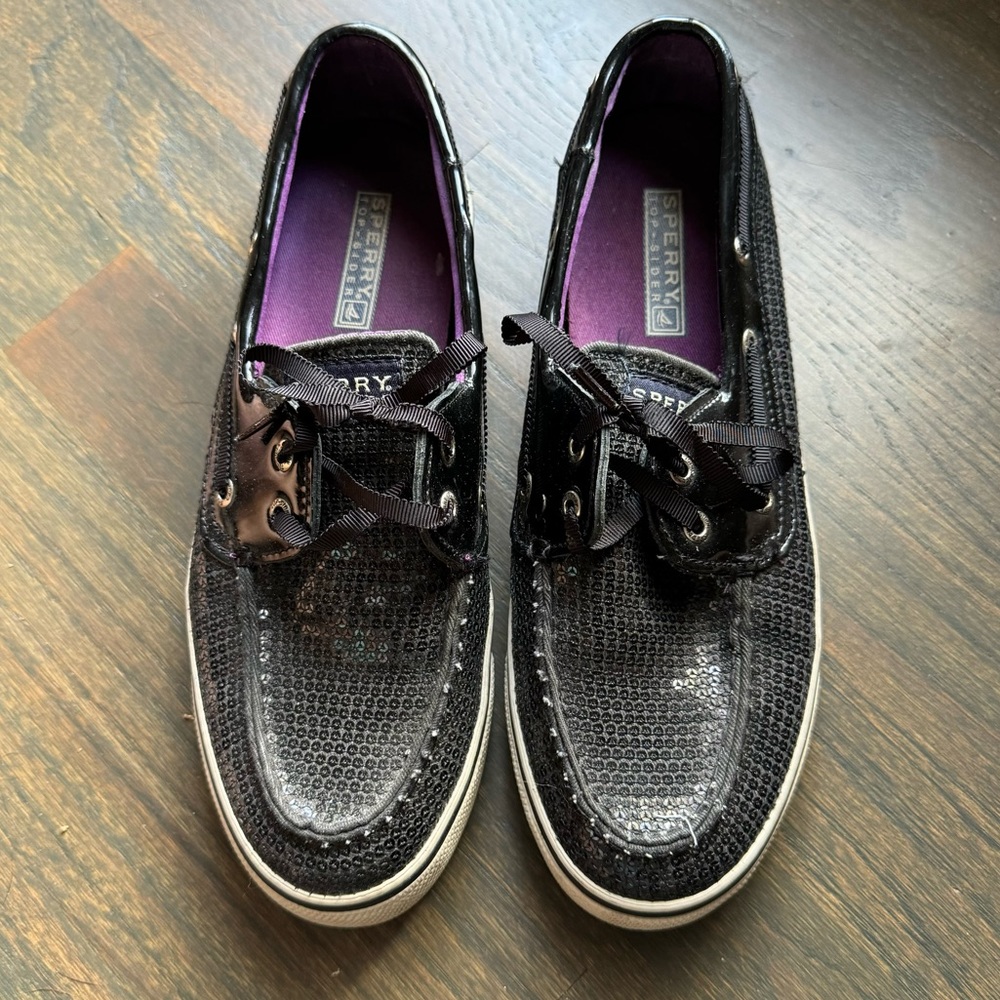 Sperry topsider black sparkle loafer size 7.5